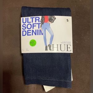 Hue Ultrasoft Denim Leggings Small Black Indigo Wash